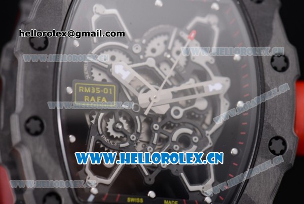 Richard Mille RM35-01 Miyota 9015 Automatic PVD Case with Skeleton Dial Dot Markers and Red Leather Strap - Click Image to Close